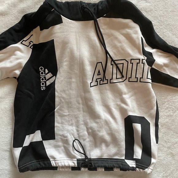 adidas Tops - Adidas Cropped Graphic Lightweight Sweatshirt Black and White SZ Small